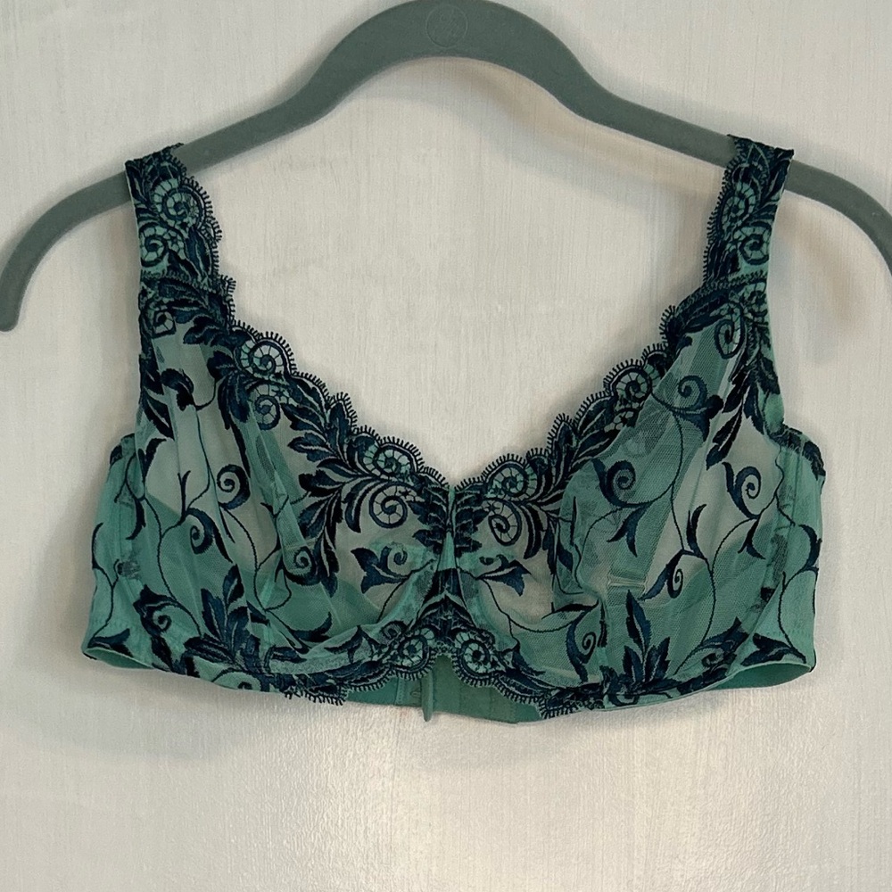 NWOT Soma Sensuous Lace Unlined Bra with Underwire, Wasabi/Poseidon, Size 38D - Picture 3 of 11